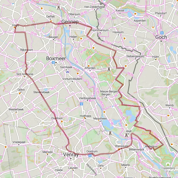 Miniatuurkaart van de fietsinspiratie "Fietstocht door Gennep en Rijkevoort" in Noord-Brabant, Netherlands. Gemaakt door de Tarmacs.app fietsrouteplanner