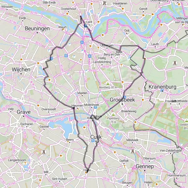 Map miniature of "Countryside Charm" cycling inspiration in Noord-Brabant, Netherlands. Generated by Tarmacs.app cycling route planner