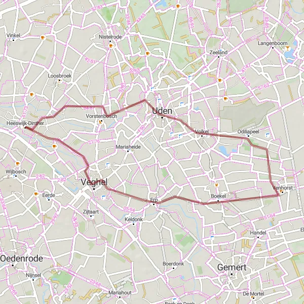 Miniatuurkaart van de fietsinspiratie "Gravelroute langs Vorstenbosch en Volkel" in Noord-Brabant, Netherlands. Gemaakt door de Tarmacs.app fietsrouteplanner