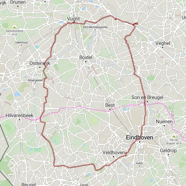 Map miniature of "The Brabant Meandering" cycling inspiration in Noord-Brabant, Netherlands. Generated by Tarmacs.app cycling route planner