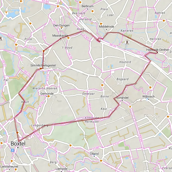 Miniatuurkaart van de fietsinspiratie "Graveltocht rond Den Dungen" in Noord-Brabant, Netherlands. Gemaakt door de Tarmacs.app fietsrouteplanner