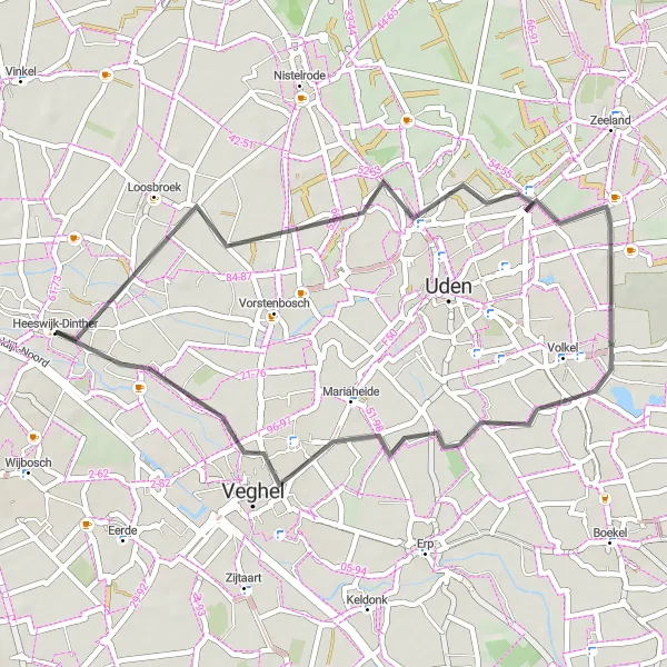 Map miniature of "Heeswijk-Dinther Loop" cycling inspiration in Noord-Brabant, Netherlands. Generated by Tarmacs.app cycling route planner