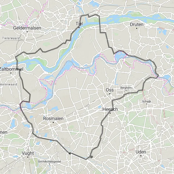 Map miniature of "'s-Hertogenbosch Loop" cycling inspiration in Noord-Brabant, Netherlands. Generated by Tarmacs.app cycling route planner