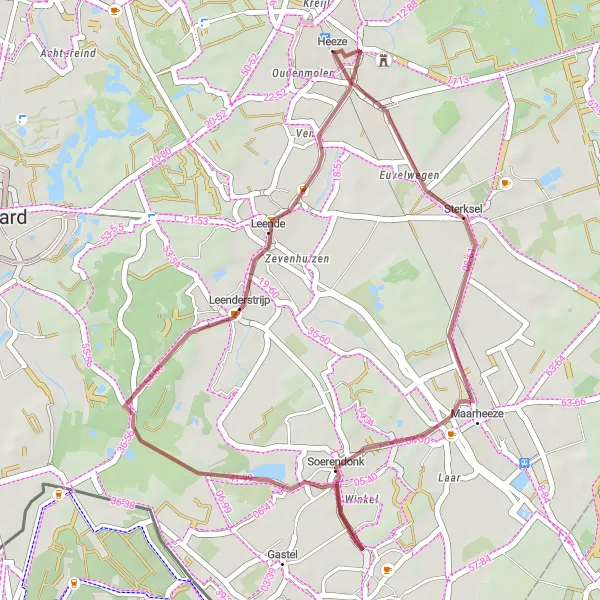 Map miniature of "Ginderover Gravel Ride" cycling inspiration in Noord-Brabant, Netherlands. Generated by Tarmacs.app cycling route planner