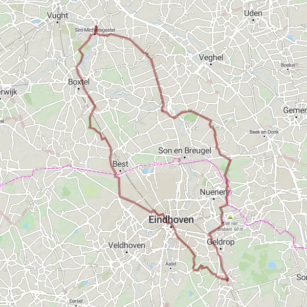 Map miniature of "Heeze - Centrum - Boxtel - Sint-Michielsgestel - Nijnsel - Achterbosch - Kreijl" cycling inspiration in Noord-Brabant, Netherlands. Generated by Tarmacs.app cycling route planner