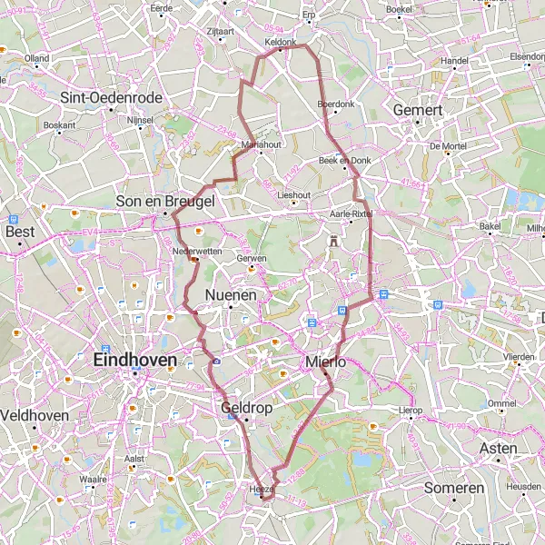 Map miniature of "'t Coll and Kasteel van Helmond Gravel Circuit" cycling inspiration in Noord-Brabant, Netherlands. Generated by Tarmacs.app cycling route planner