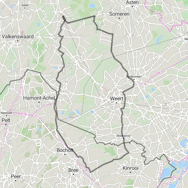 Map miniature of "Heeze - Someren-Heide - Molenbeersel - Lozen - Oosterik" cycling inspiration in Noord-Brabant, Netherlands. Generated by Tarmacs.app cycling route planner