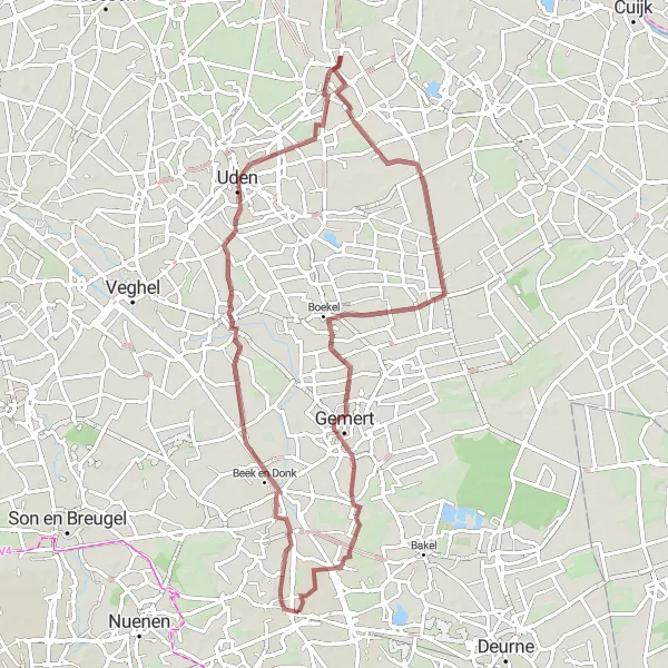 Miniatuurkaart van de fietsinspiratie "Gravelroute Helmond naar Scheepstal" in Noord-Brabant, Netherlands. Gemaakt door de Tarmacs.app fietsrouteplanner