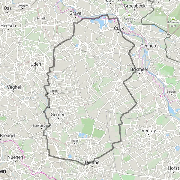 Map miniature of "Lankes to Helmond" cycling inspiration in Noord-Brabant, Netherlands. Generated by Tarmacs.app cycling route planner