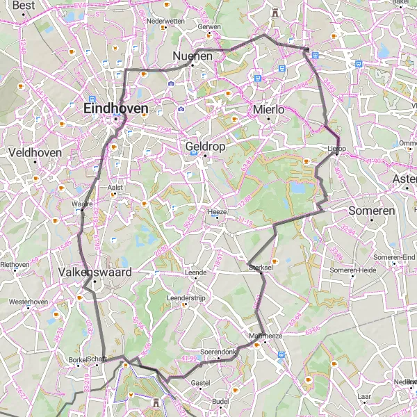 Miniatuurkaart van de fietsinspiratie "Helmond naar Pastorie fietsroute" in Noord-Brabant, Netherlands. Gemaakt door de Tarmacs.app fietsrouteplanner