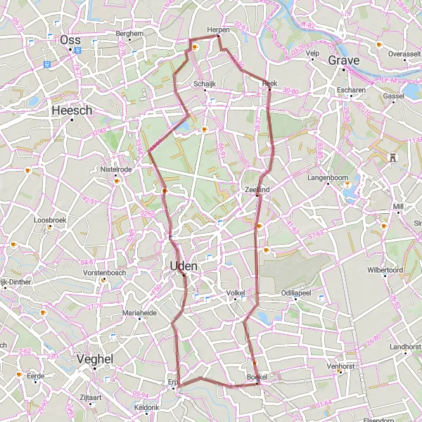 Miniatuurkaart van de fietsinspiratie "Verborgen Schatten van Herperduin" in Noord-Brabant, Netherlands. Gemaakt door de Tarmacs.app fietsrouteplanner