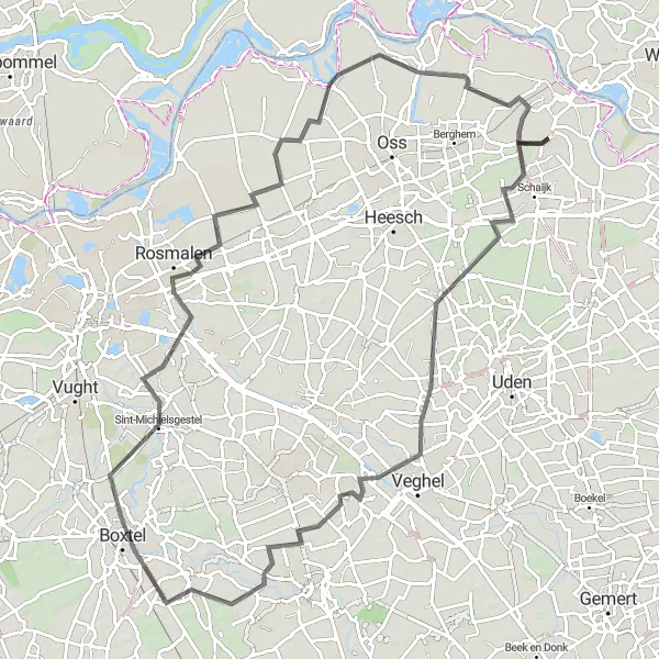 Miniatuurkaart van de fietsinspiratie "Natuurrijk Noord-Brabant Route" in Noord-Brabant, Netherlands. Gemaakt door de Tarmacs.app fietsrouteplanner