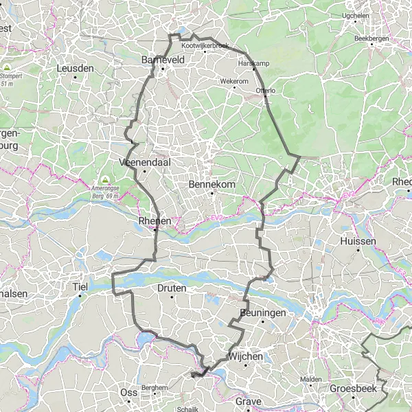 Miniatuurkaart van de fietsinspiratie "Historische Dorpen Route" in Noord-Brabant, Netherlands. Gemaakt door de Tarmacs.app fietsrouteplanner