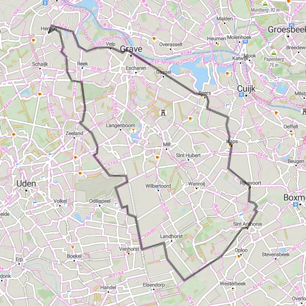 Map miniature of "Palaces and Scenic Roads" cycling inspiration in Noord-Brabant, Netherlands. Generated by Tarmacs.app cycling route planner