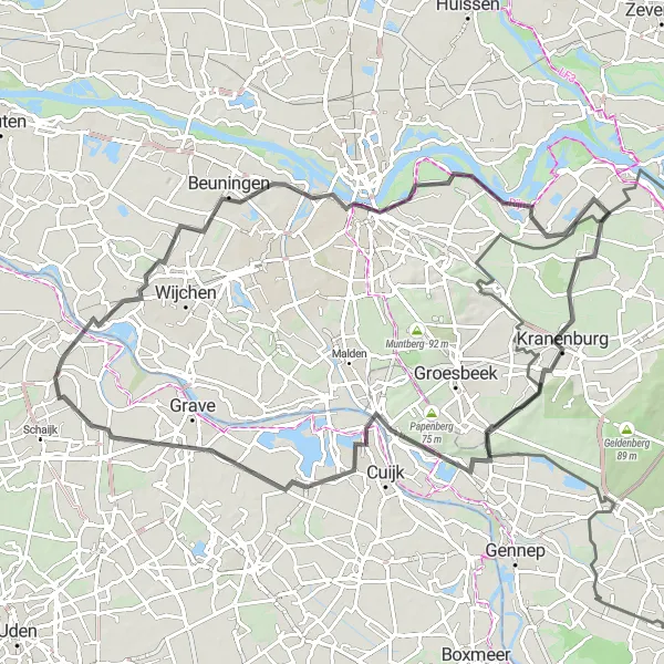 Map miniature of "Ravenstein and Beyond" cycling inspiration in Noord-Brabant, Netherlands. Generated by Tarmacs.app cycling route planner