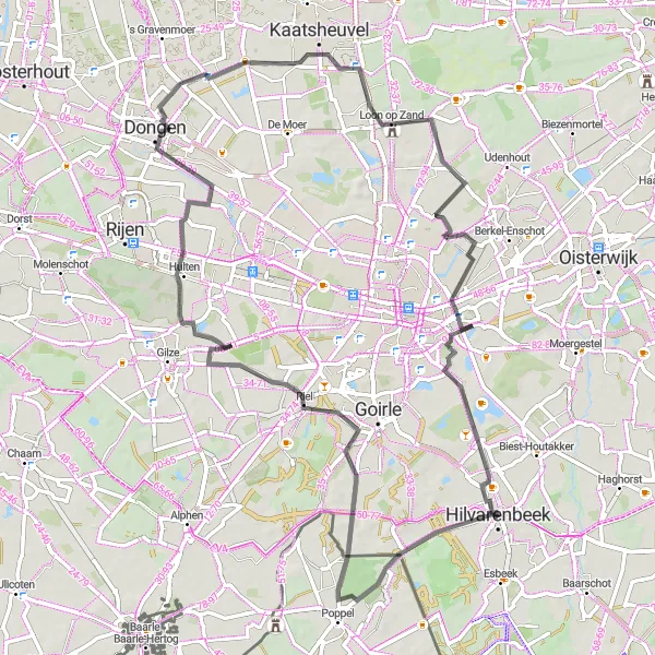 Miniatuurkaart van de fietsinspiratie "Hilvarenbeek naar Roovert en terug" in Noord-Brabant, Netherlands. Gemaakt door de Tarmacs.app fietsrouteplanner