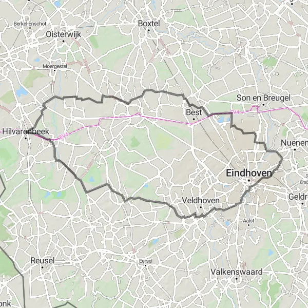 Miniatuurkaart van de fietsinspiratie "Tocht langs Spoordonk en Diessen" in Noord-Brabant, Netherlands. Gemaakt door de Tarmacs.app fietsrouteplanner