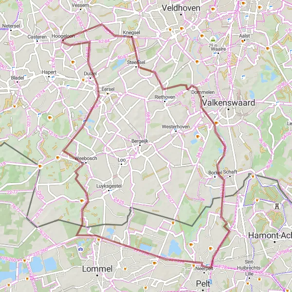 Map miniature of "Gravel adventure through Riethoven and Duizel" cycling inspiration in Noord-Brabant, Netherlands. Generated by Tarmacs.app cycling route planner