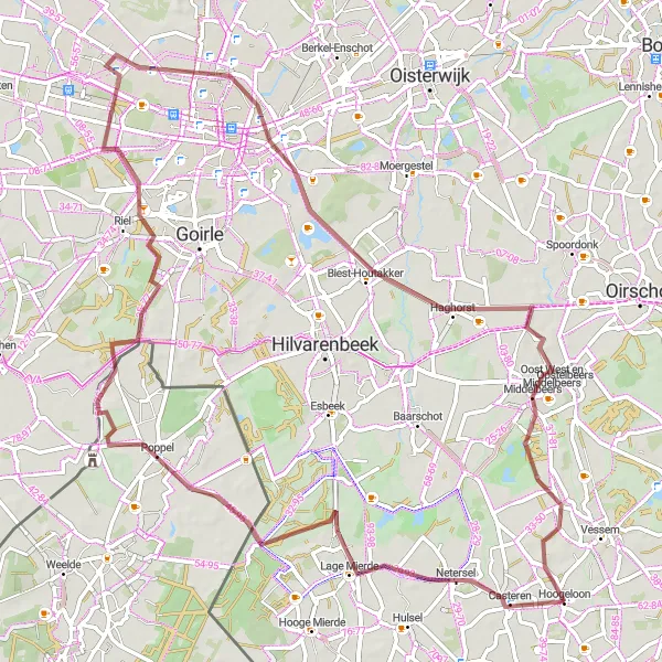 Map miniature of "Gravel Adventure in Poppel" cycling inspiration in Noord-Brabant, Netherlands. Generated by Tarmacs.app cycling route planner