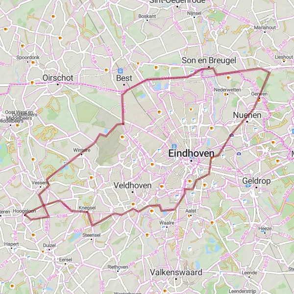 Map miniature of "Scenic Loop through Nuenen" cycling inspiration in Noord-Brabant, Netherlands. Generated by Tarmacs.app cycling route planner