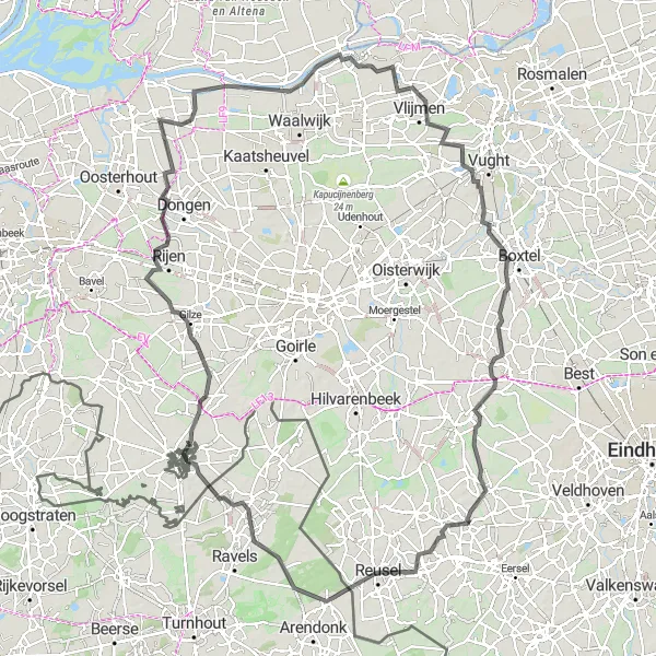 Map miniature of "Scenic Road Cycling Route from Hoogeloon to Oostelbeers" cycling inspiration in Noord-Brabant, Netherlands. Generated by Tarmacs.app cycling route planner