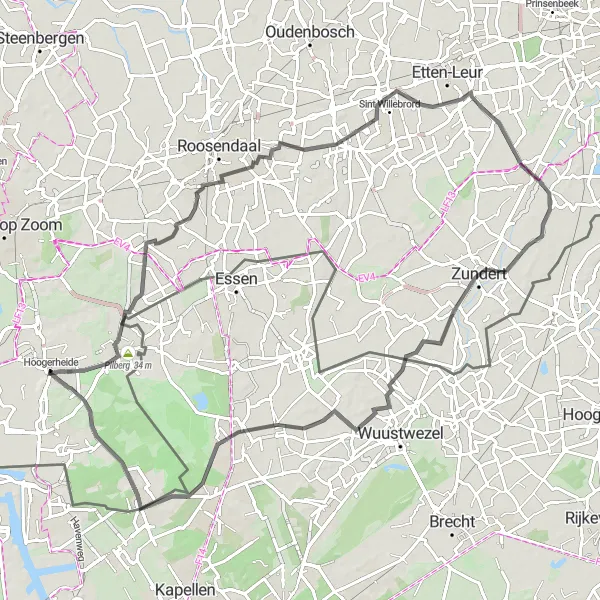 Map miniature of "Discover the Natural Beauty of Hoogerheide" cycling inspiration in Noord-Brabant, Netherlands. Generated by Tarmacs.app cycling route planner