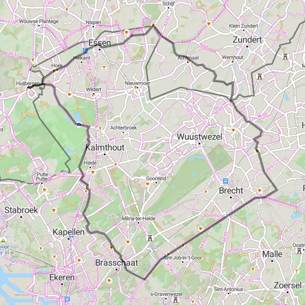 Map miniature of "Discovering Hidden Gems" cycling inspiration in Noord-Brabant, Netherlands. Generated by Tarmacs.app cycling route planner