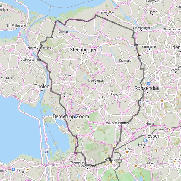 Miniatuurkaart van de fietsinspiratie "Nootjesberg - Dinteloord Route" in Noord-Brabant, Netherlands. Gemaakt door de Tarmacs.app fietsrouteplanner