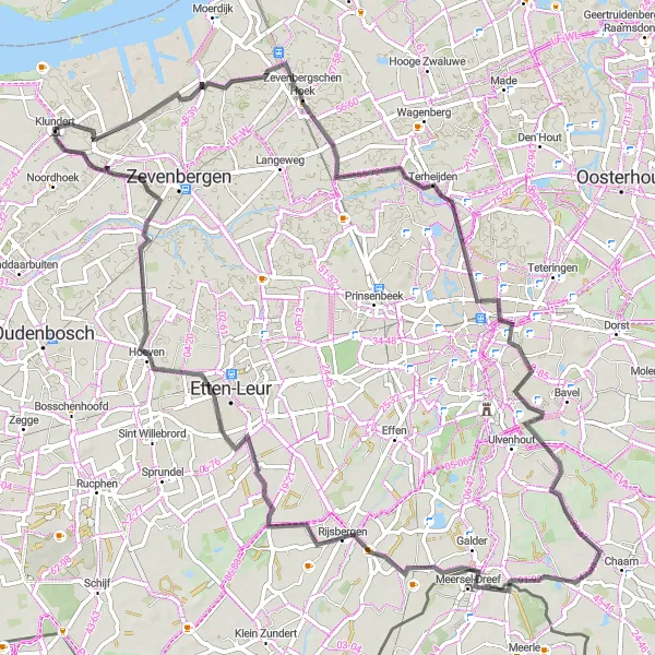 Map miniature of "Zevenbergschen Hoek Loop" cycling inspiration in Noord-Brabant, Netherlands. Generated by Tarmacs.app cycling route planner