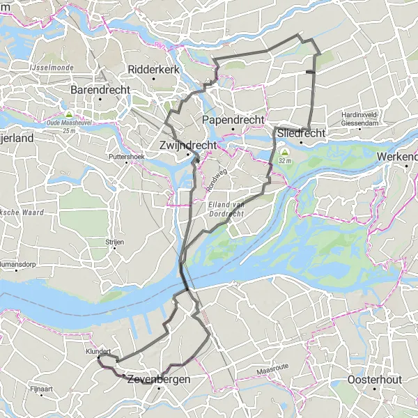 Miniatuurkaart van de fietsinspiratie "Langs de rivier de Merwede" in Noord-Brabant, Netherlands. Gemaakt door de Tarmacs.app fietsrouteplanner