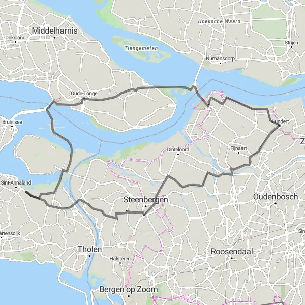 Map miniature of "Stampersgat and Volkeraksluizen Cycling Tour" cycling inspiration in Noord-Brabant, Netherlands. Generated by Tarmacs.app cycling route planner