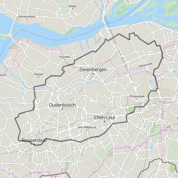 Map miniature of "Kruisland - Bliksemschicht - Lage Zwaluwe - Lies - Roosendaal Circuit" cycling inspiration in Noord-Brabant, Netherlands. Generated by Tarmacs.app cycling route planner