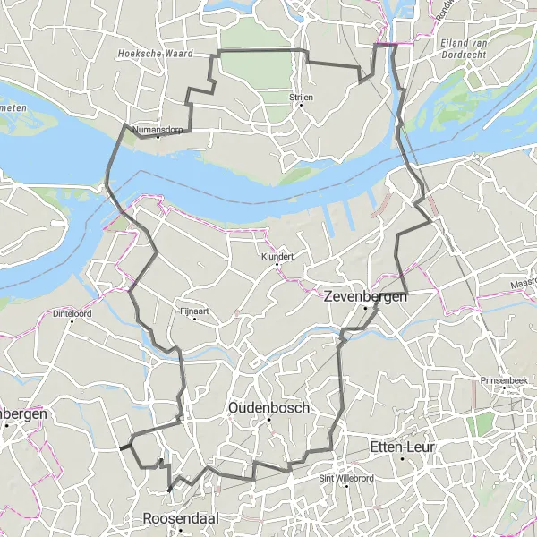 Map miniature of "Oud Gastel - Heijningen - Zevenbergen - Kruisland Loop" cycling inspiration in Noord-Brabant, Netherlands. Generated by Tarmacs.app cycling route planner