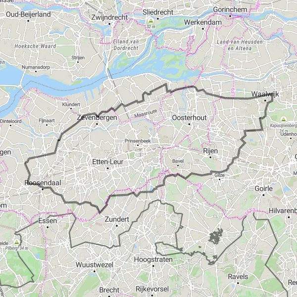 Miniatuurkaart van de fietsinspiratie "Roadtrip door historisch Noord-Brabant" in Noord-Brabant, Netherlands. Gemaakt door de Tarmacs.app fietsrouteplanner