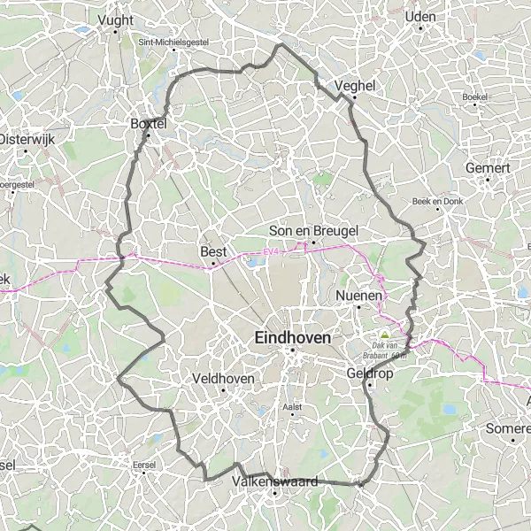 Miniatuurkaart van de fietsinspiratie "Ontdek het Brabantse platteland" in Noord-Brabant, Netherlands. Gemaakt door de Tarmacs.app fietsrouteplanner