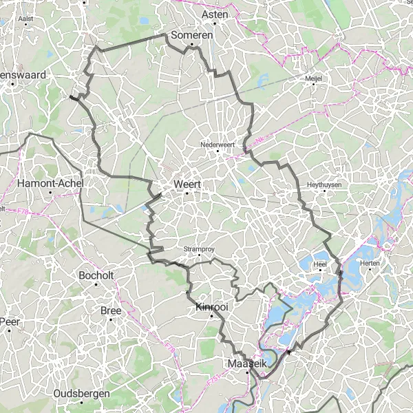 Map miniature of "Leenderstrijp to Meemortel Road Route" cycling inspiration in Noord-Brabant, Netherlands. Generated by Tarmacs.app cycling route planner