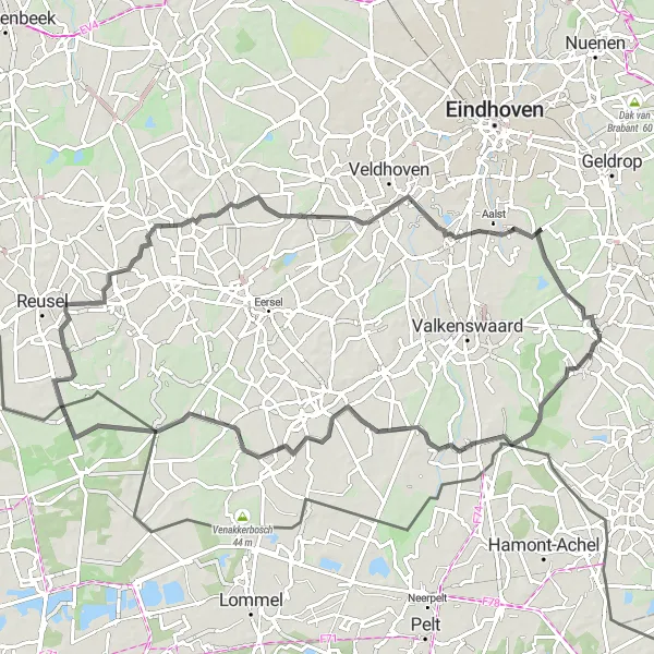 Map miniature of "Schaft and Helleneind Road Route" cycling inspiration in Noord-Brabant, Netherlands. Generated by Tarmacs.app cycling route planner