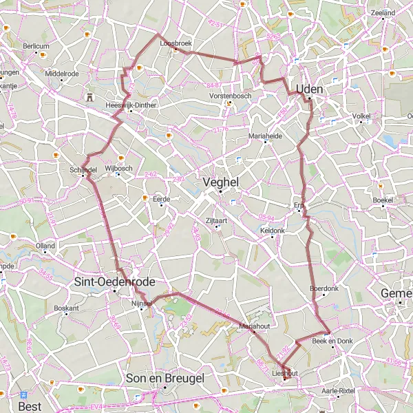 Miniatuurkaart van de fietsinspiratie "Gravelroute langs Mariahout en Morsche Hoef" in Noord-Brabant, Netherlands. Gemaakt door de Tarmacs.app fietsrouteplanner
