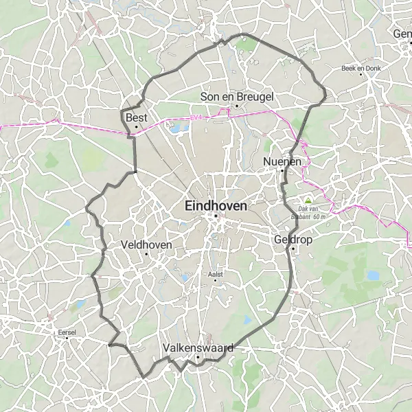 Map miniature of "Lieshout and Wintelre Loop" cycling inspiration in Noord-Brabant, Netherlands. Generated by Tarmacs.app cycling route planner