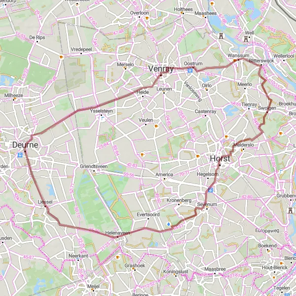 Map miniature of "Gravel Route from Liessel to Sloot" cycling inspiration in Noord-Brabant, Netherlands. Generated by Tarmacs.app cycling route planner