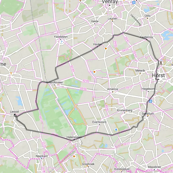 Miniatuurkaart van de fietsinspiratie "Verkenning van Castenray en Veulen" in Noord-Brabant, Netherlands. Gemaakt door de Tarmacs.app fietsrouteplanner