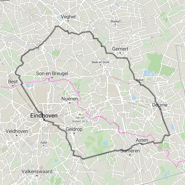 Map miniature of "Cultural and Natural Gems" cycling inspiration in Noord-Brabant, Netherlands. Generated by Tarmacs.app cycling route planner