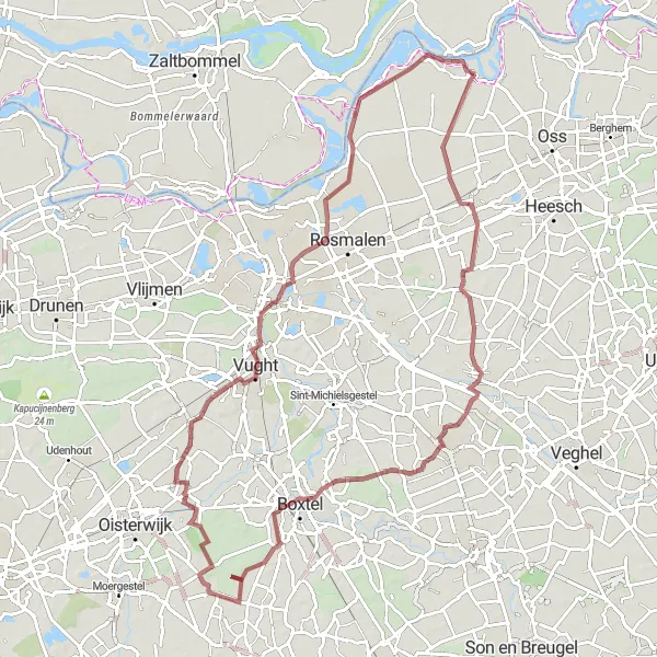 Miniatuurkaart van de fietsinspiratie "Avontuurlijke graveltocht van Lith naar Maren" in Noord-Brabant, Netherlands. Gemaakt door de Tarmacs.app fietsrouteplanner