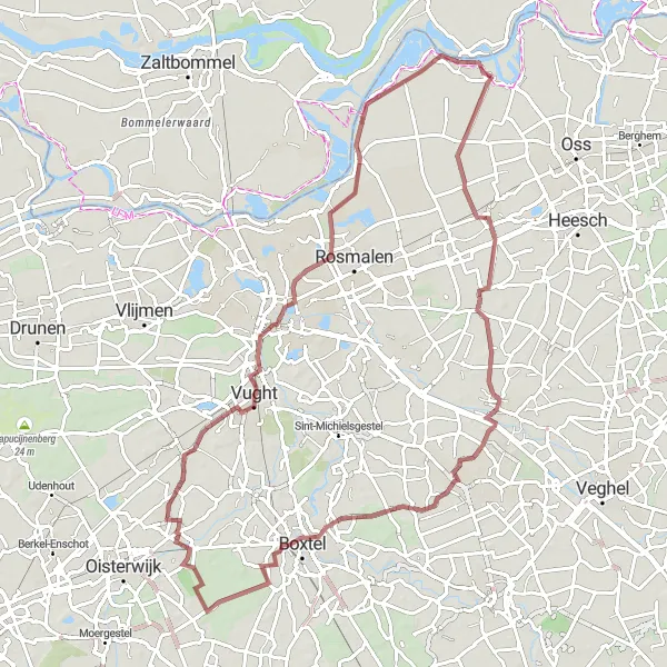Map miniature of "Gravel Adventure: Lith to Maren" cycling inspiration in Noord-Brabant, Netherlands. Generated by Tarmacs.app cycling route planner