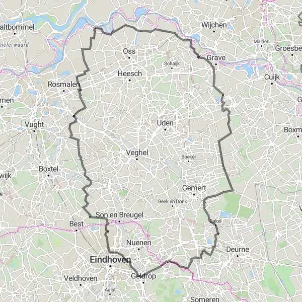 Map miniature of "Noord-Brabant Adventure" cycling inspiration in Noord-Brabant, Netherlands. Generated by Tarmacs.app cycling route planner