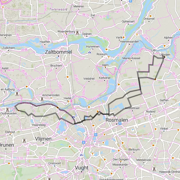 Map miniature of "Riverside Cycling: Bokhoven to Lithoijen" cycling inspiration in Noord-Brabant, Netherlands. Generated by Tarmacs.app cycling route planner