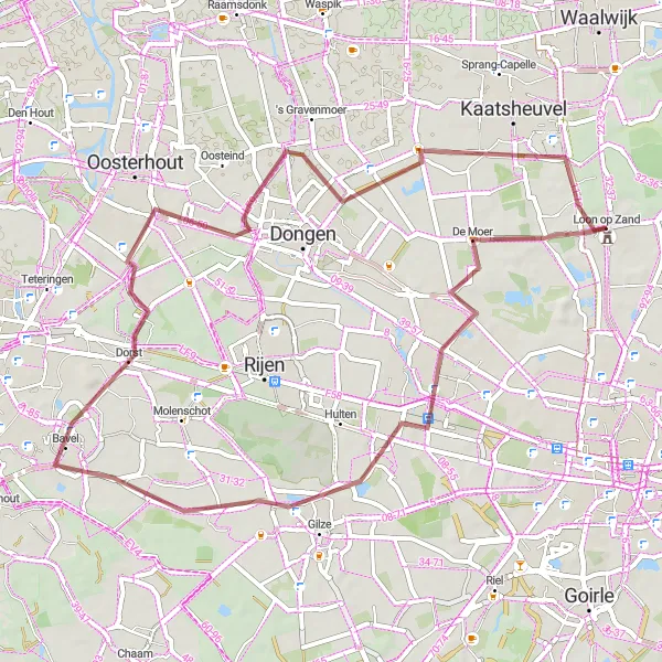 Map miniature of "Gravel Escape: Loon op Zand Hidden Gems" cycling inspiration in Noord-Brabant, Netherlands. Generated by Tarmacs.app cycling route planner