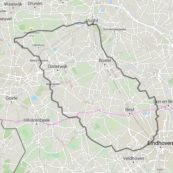 Miniatuurkaart van de fietsinspiratie "Epic Roadtrip door Noord-Brabant" in Noord-Brabant, Netherlands. Gemaakt door de Tarmacs.app fietsrouteplanner