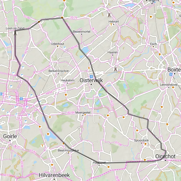 Map miniature of "Loon op Zand Loop" cycling inspiration in Noord-Brabant, Netherlands. Generated by Tarmacs.app cycling route planner