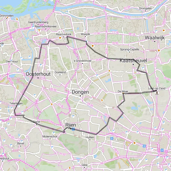 Miniatuurkaart van de fietsinspiratie "Wegroute door De Moer en Kaatsheuvel" in Noord-Brabant, Netherlands. Gemaakt door de Tarmacs.app fietsrouteplanner